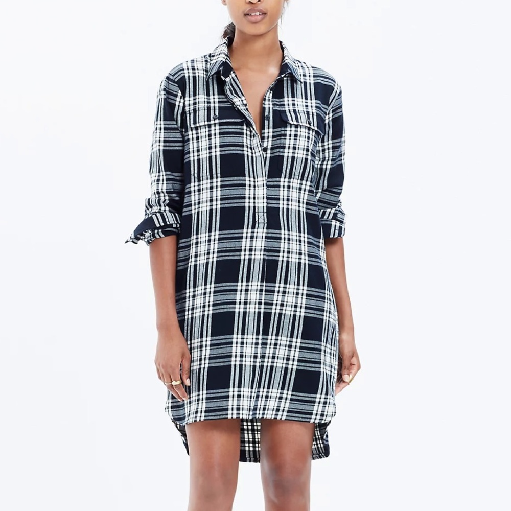 Madewell Flannel Daywalk Shirtdress in Glendale Plaid Size Medium